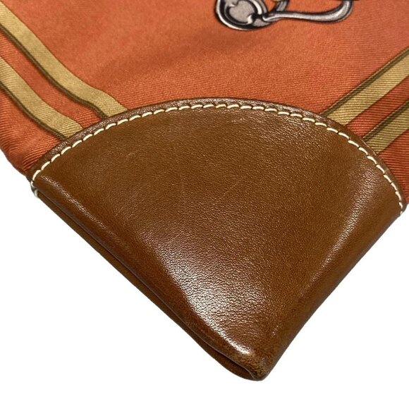 Auth HERMES Silky City PM - Orange Beige Multi Silk Veau Barenia Square M - Picture 4 of 16
